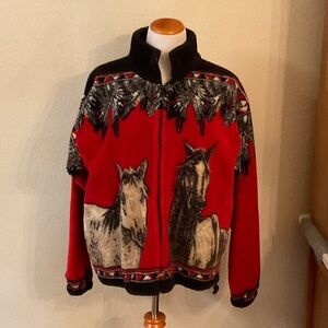 Red Horse Print Fleece Jacket
